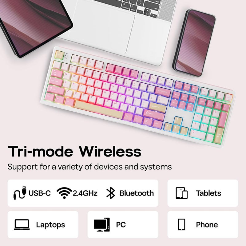 EPOMAKER TH108 Full Size Mechanical Keyboard, Wireless Gaming Keyboard with 8000mAh Battery, Creamy Gasket, 108 Keys, Hot Swap, Custom Driver, RGB Backlight (Pink, Sea Salt Silent) - Image 5